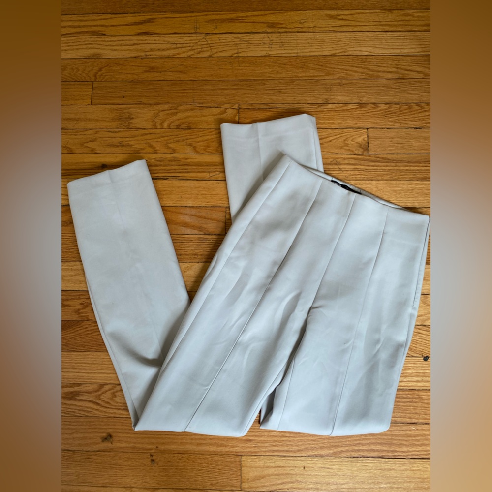 pleated grey work pants